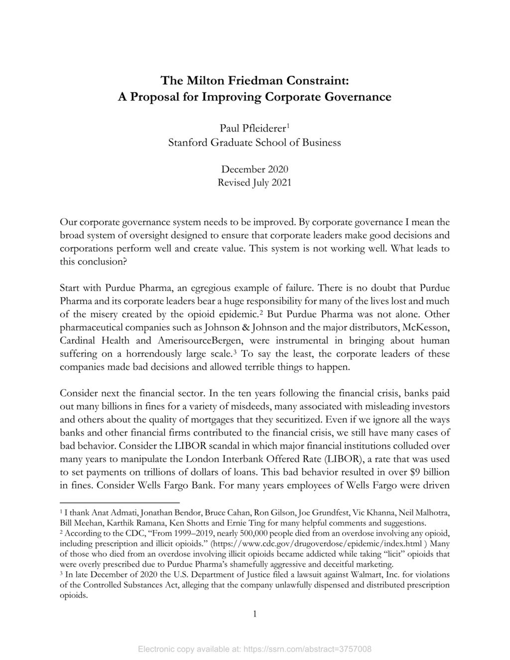 Miniature of The Milton Friedman Constraint: A Proposal for Improving Corporate Governance