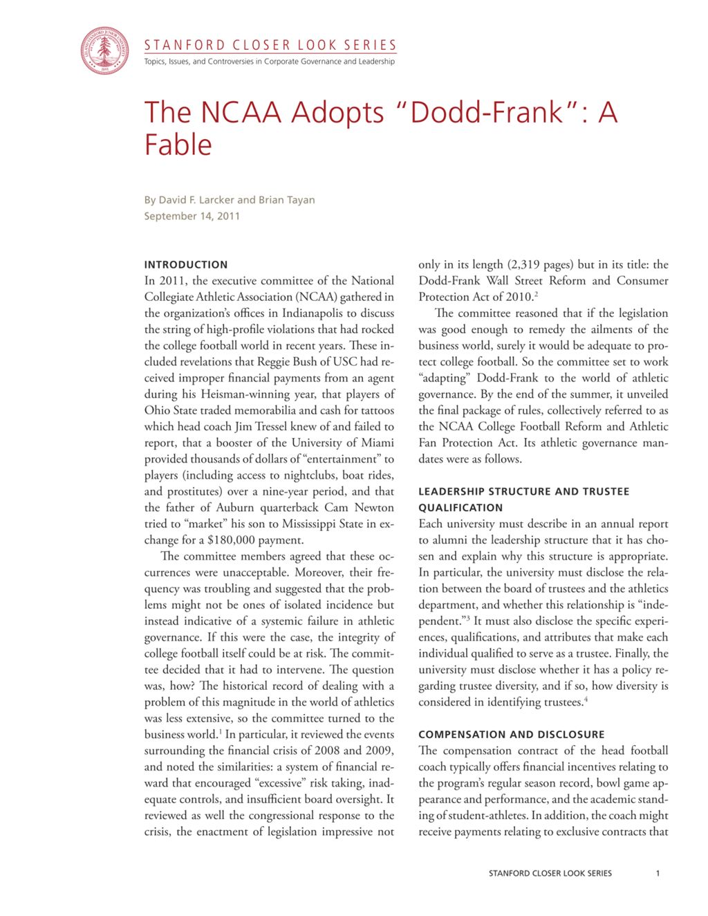 Miniature of The NCAA Adopts "Dodd-Frank": A Fable