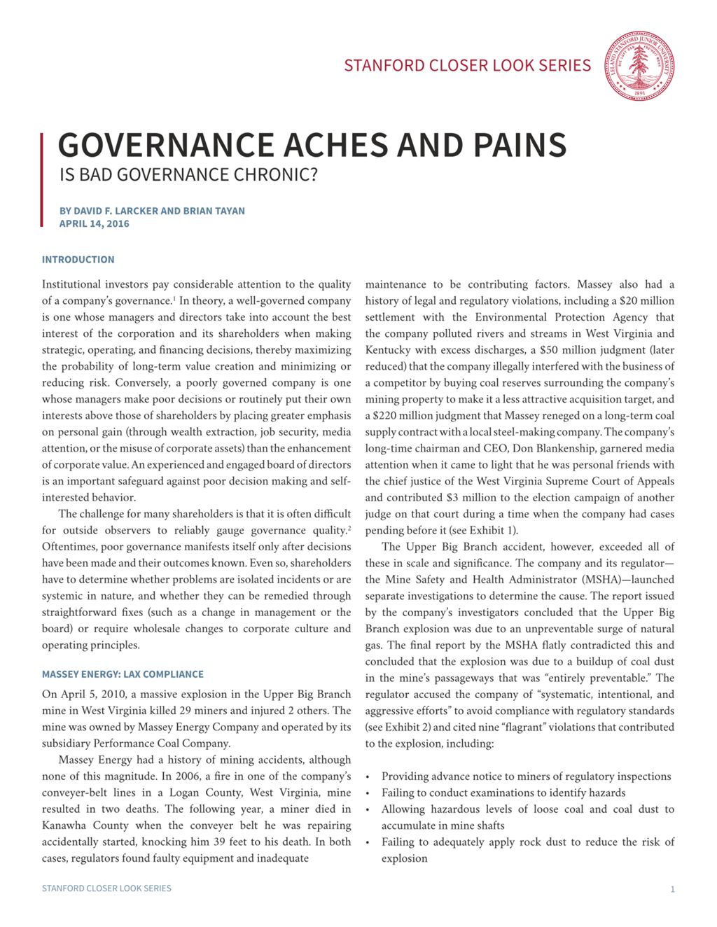 Miniature of Governance Aches and Pains: Is Bad Governance Chronic?