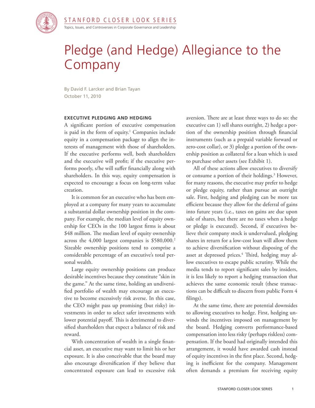 Miniature of Pledge (and Hedge) Allegiance to the Company