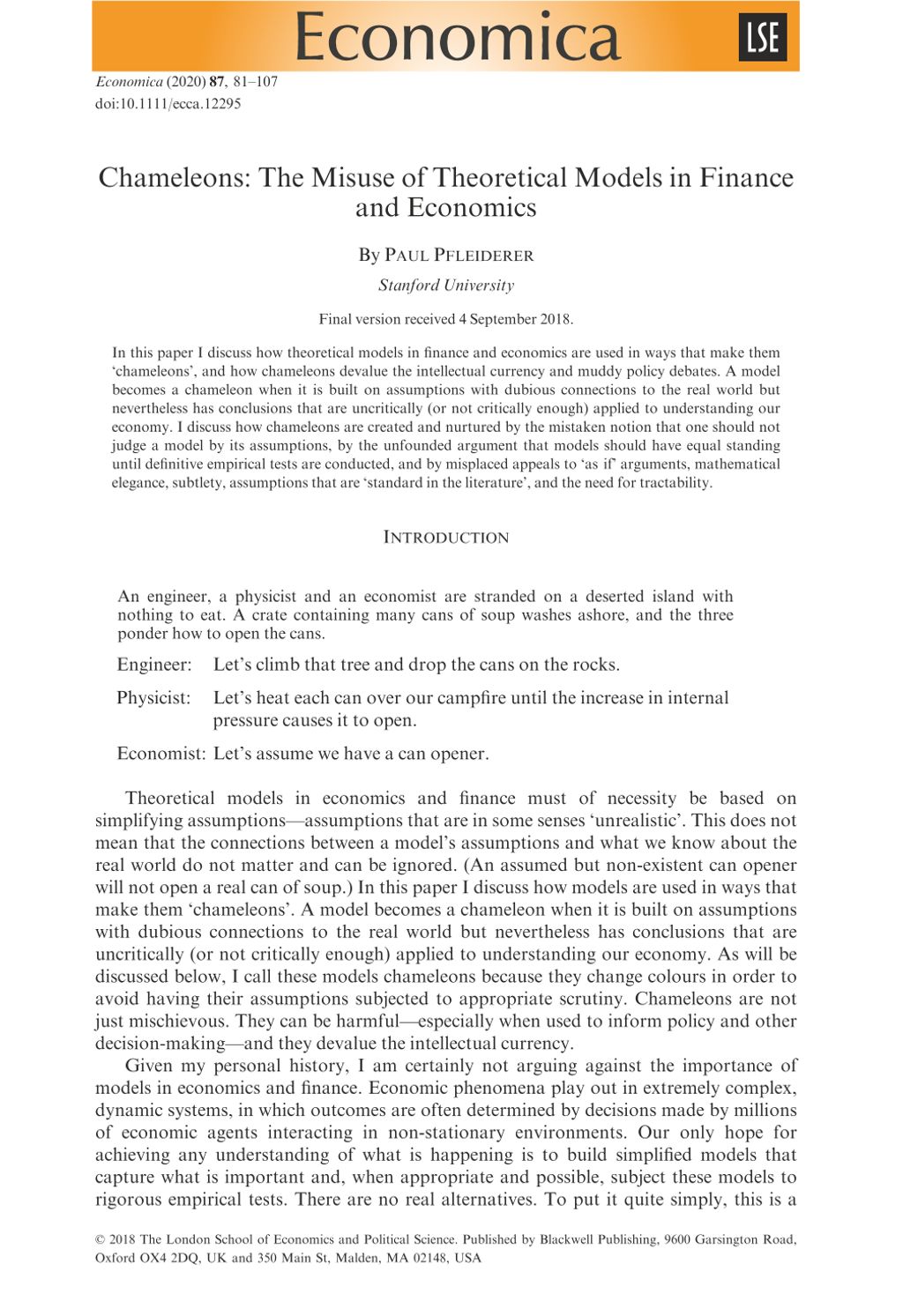 Miniature of Chameleons: The Misuse of Theoretical Models in Finance and Economics
