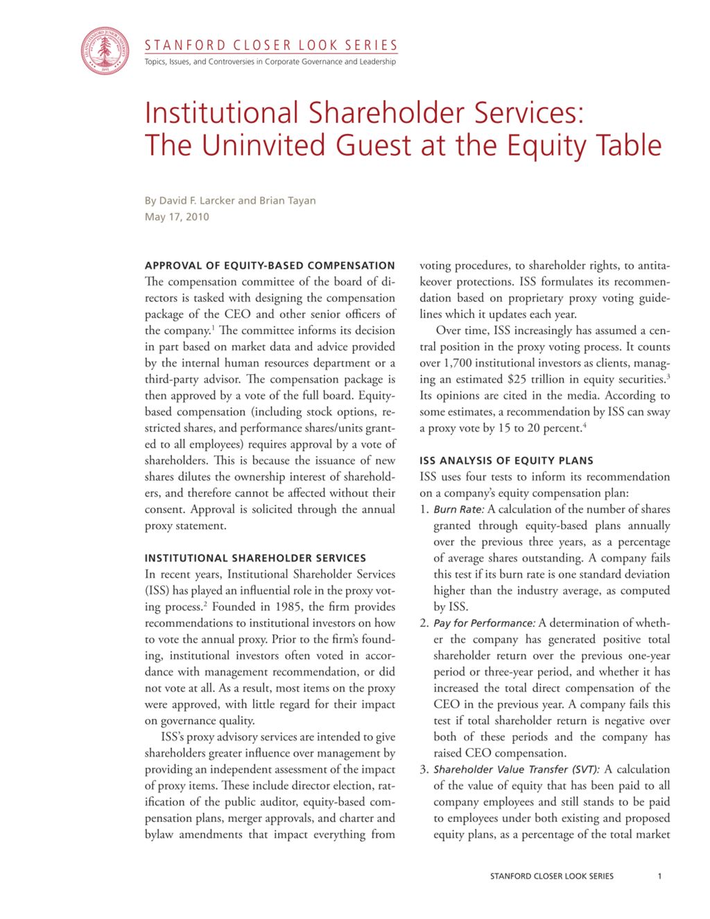 Miniature of Institutional Shareholder Services: The Uninvited Guest at the Equity Table