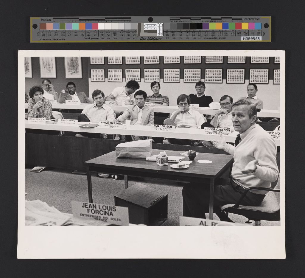 Miniature of Photo of Rene McPherson addressing Sloan fellows