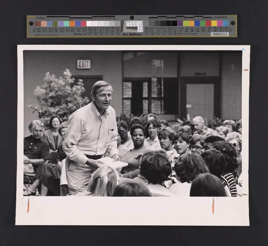 Miniature of Photo of Rene McPherson addressing All School Meeting